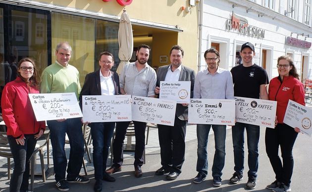 Teilnehmende Gastronomen der Aktion 'coffee2help' / Caritas St. Pölten