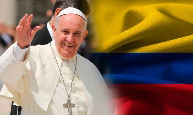 Papst Franziskus vor kolumbianischer Fahne (Fotomontage) / cec.org.co